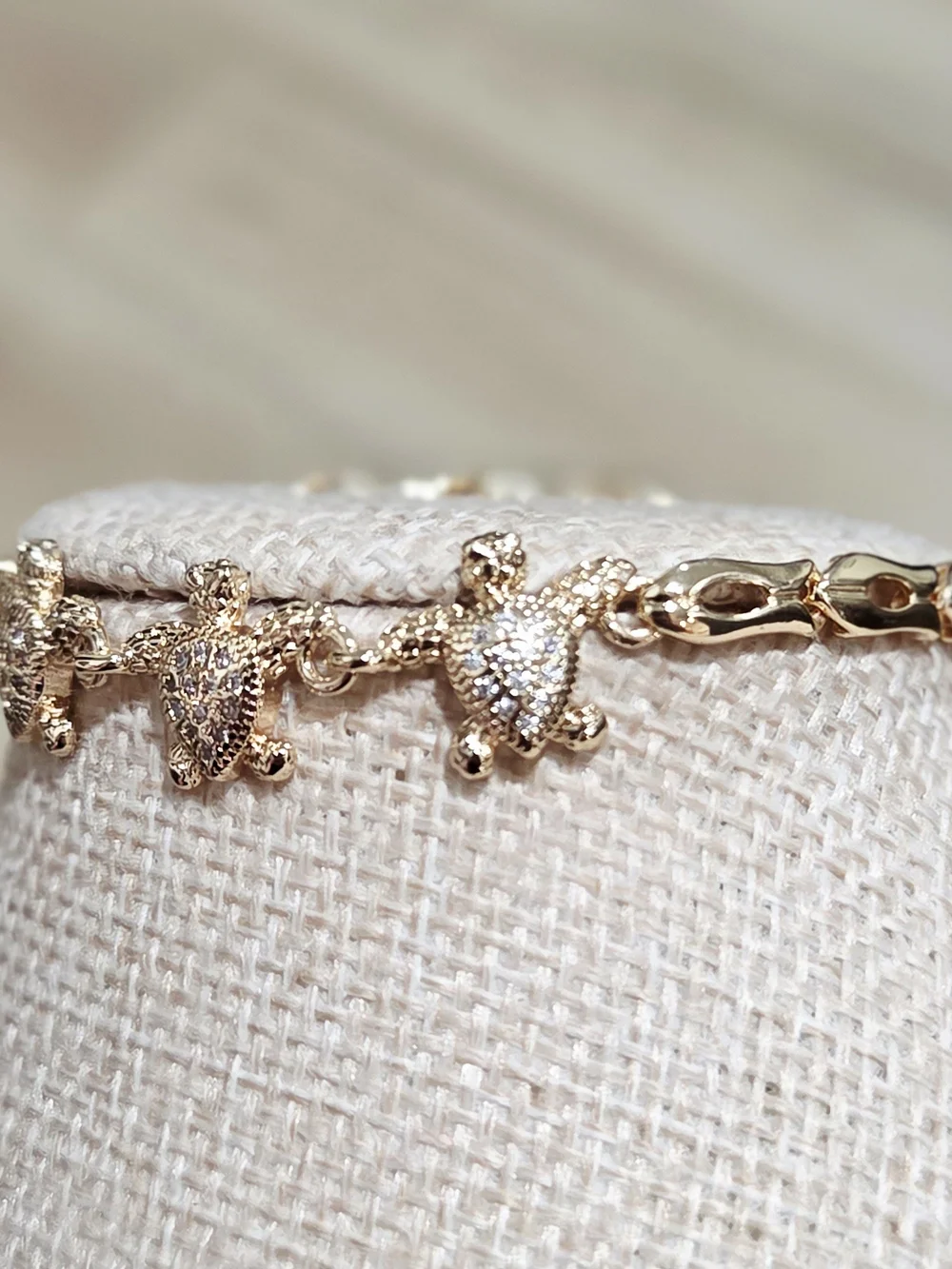 Gold Turtle Link Bracelet with Cubic Zirconia Accents